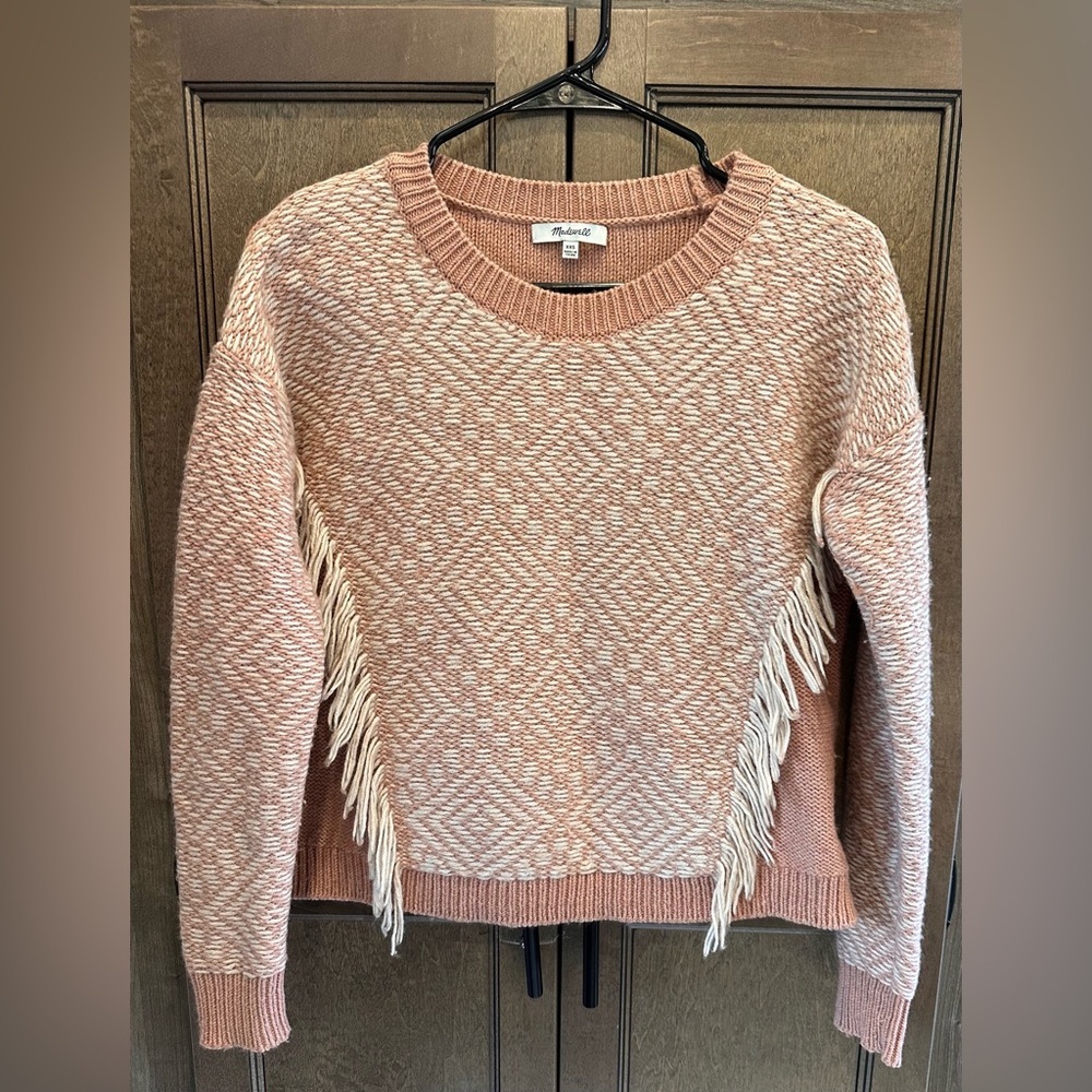 Madewell Dusty Pink and Cream Fringe Sweater